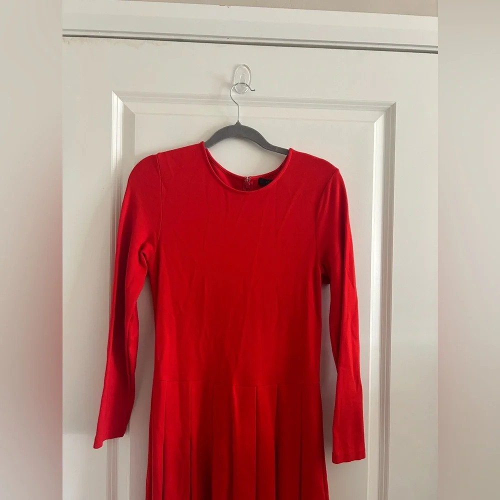 J. Crew Pleated Long Sleeve Red Knit Midi Dress - Picture 5 of 11